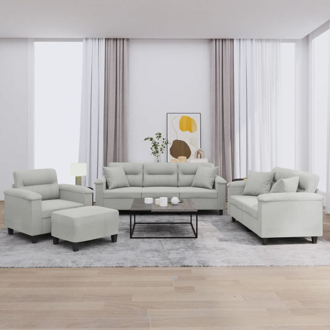 sofasæt 4 dele med puder mikrofiberstof lysegrå