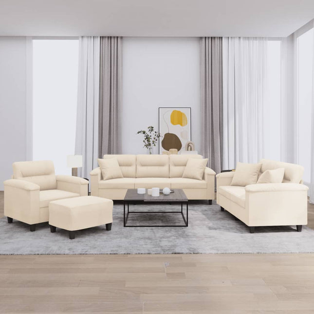sofasæt 4 dele med puder mikrofiberstof beige