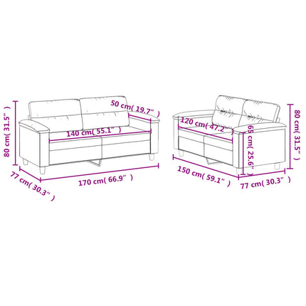 sofasæt 2 dele med hynder mikrofiberstof gråbrun