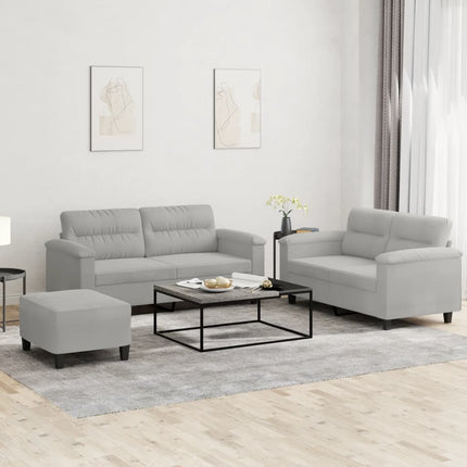 sofasæt 3 dele med hynder mikrofiberstof lysegrå