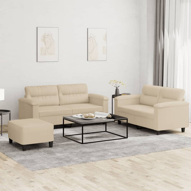 sofasæt 3 dele med hynder mikrofiberstof cremefarvet