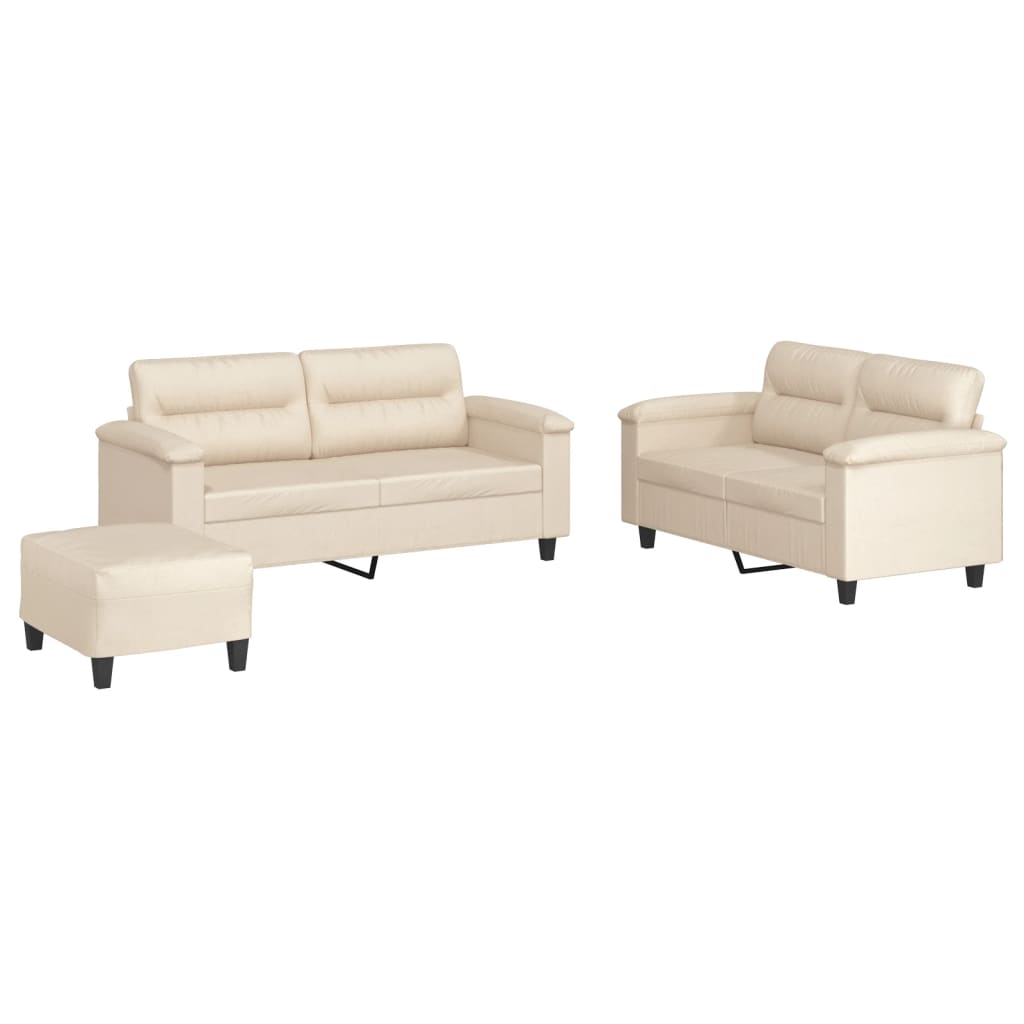 sofasæt 3 dele med hynder mikrofiberstof beige