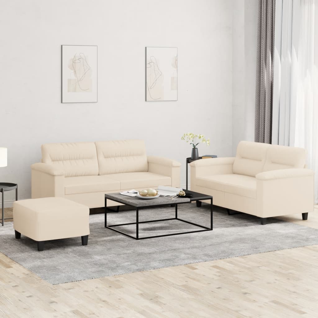 sofasæt 3 dele med hynder mikrofiberstof beige