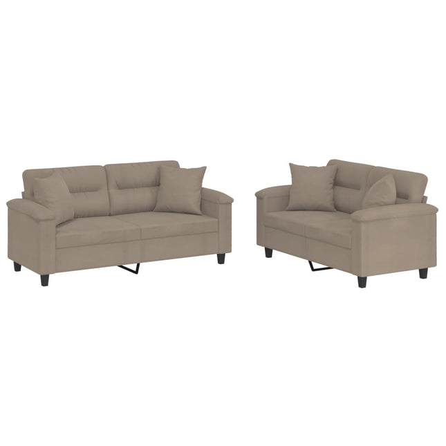 sofasæt 2 dele med puder mikrofiberstof gråbrun
