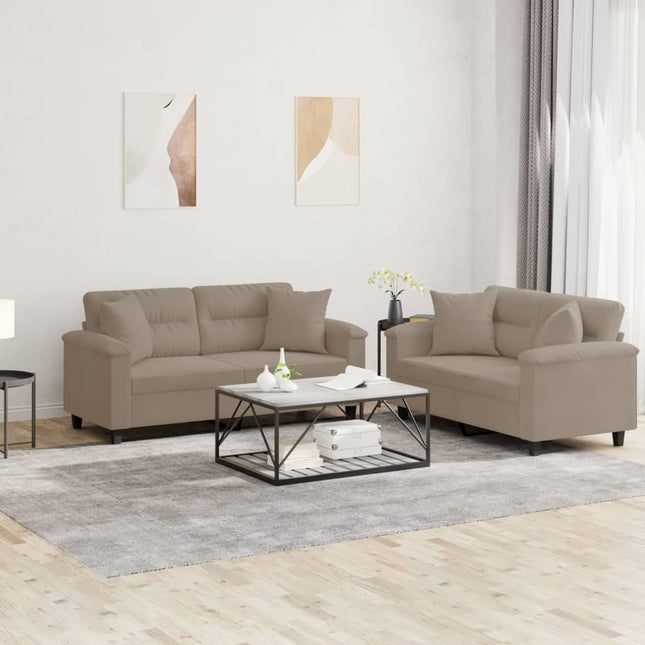 sofasæt 2 dele med puder mikrofiberstof gråbrun