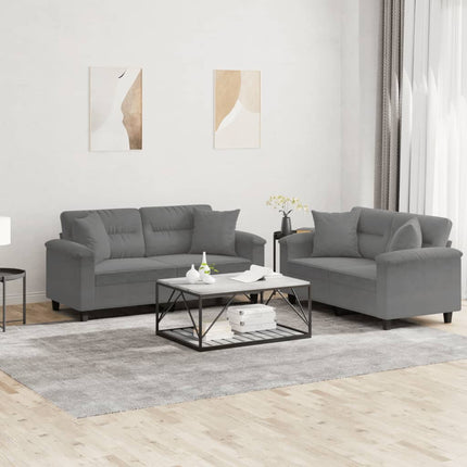 sofasæt 2 dele med puder mikrofiberstof mørkegrå