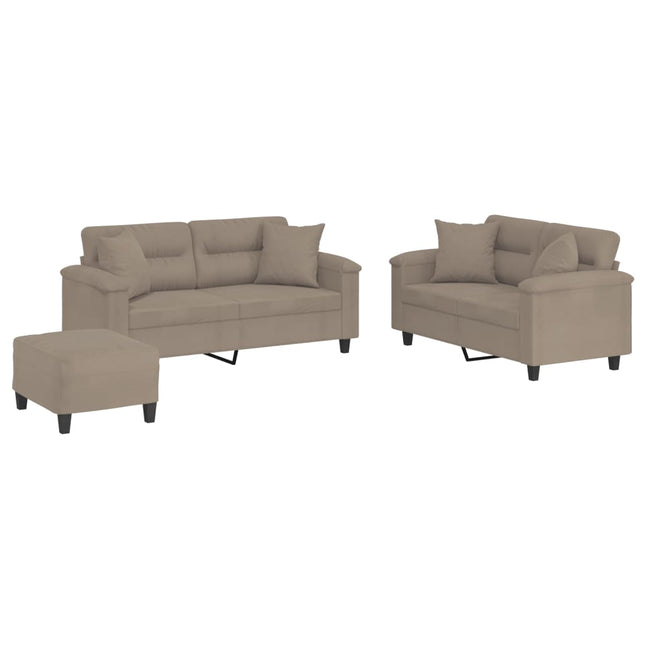 sofasæt 3 dele med puder mikrofiberstof gråbrun
