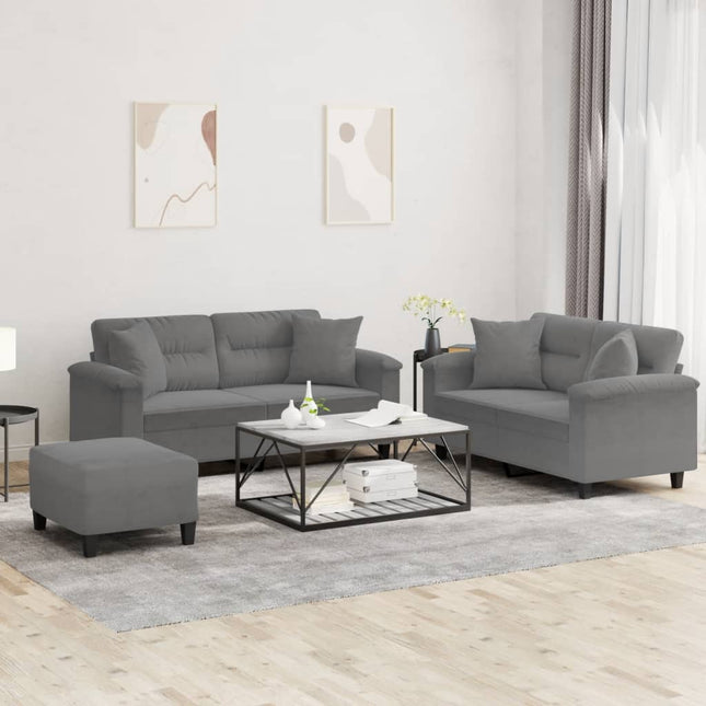 sofasæt 3 dele med puder mikrofiberstof mørkegrå