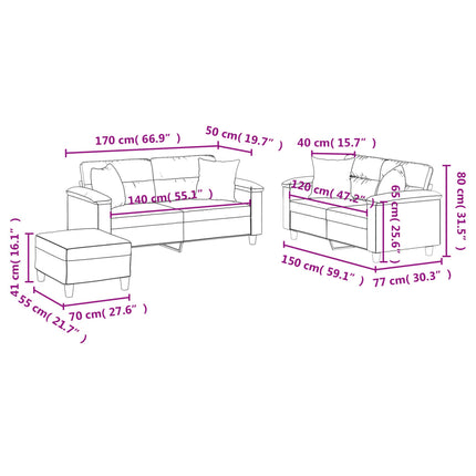 sofasæt 3 dele med puder mikrofiberstof sort