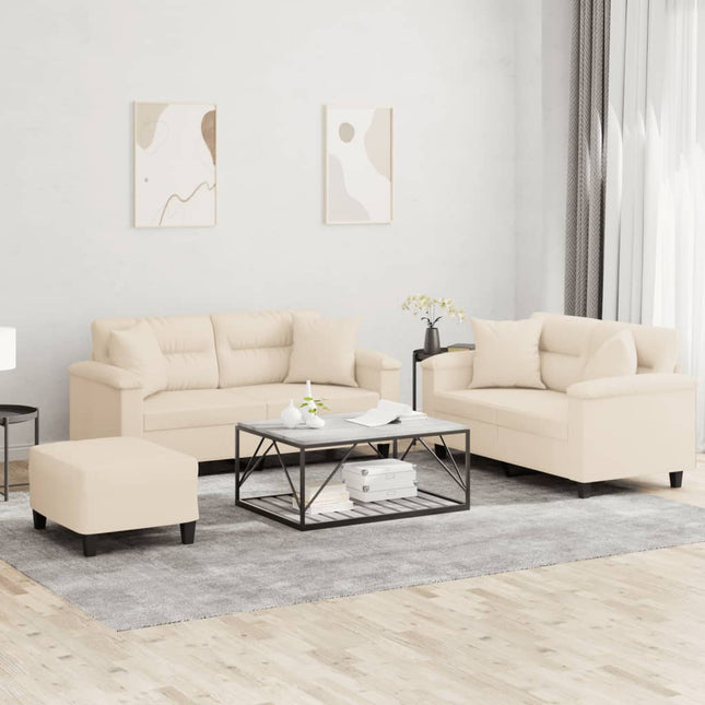 sofasæt 3 dele med puder mikrofiberstof beige