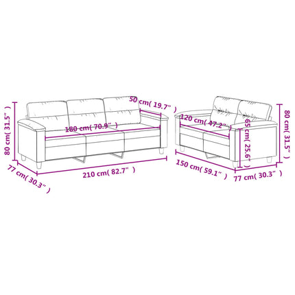 sofasæt 2 dele med hynder mikrofiberstof beige