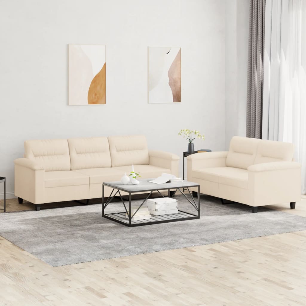 sofasæt 2 dele med hynder mikrofiberstof beige