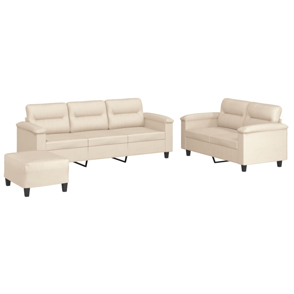 sofasæt 3 dele med hynder mikrofiberstof beige