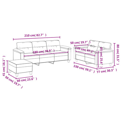 sofasæt 3 dele med hynder mikrofiberstof beige