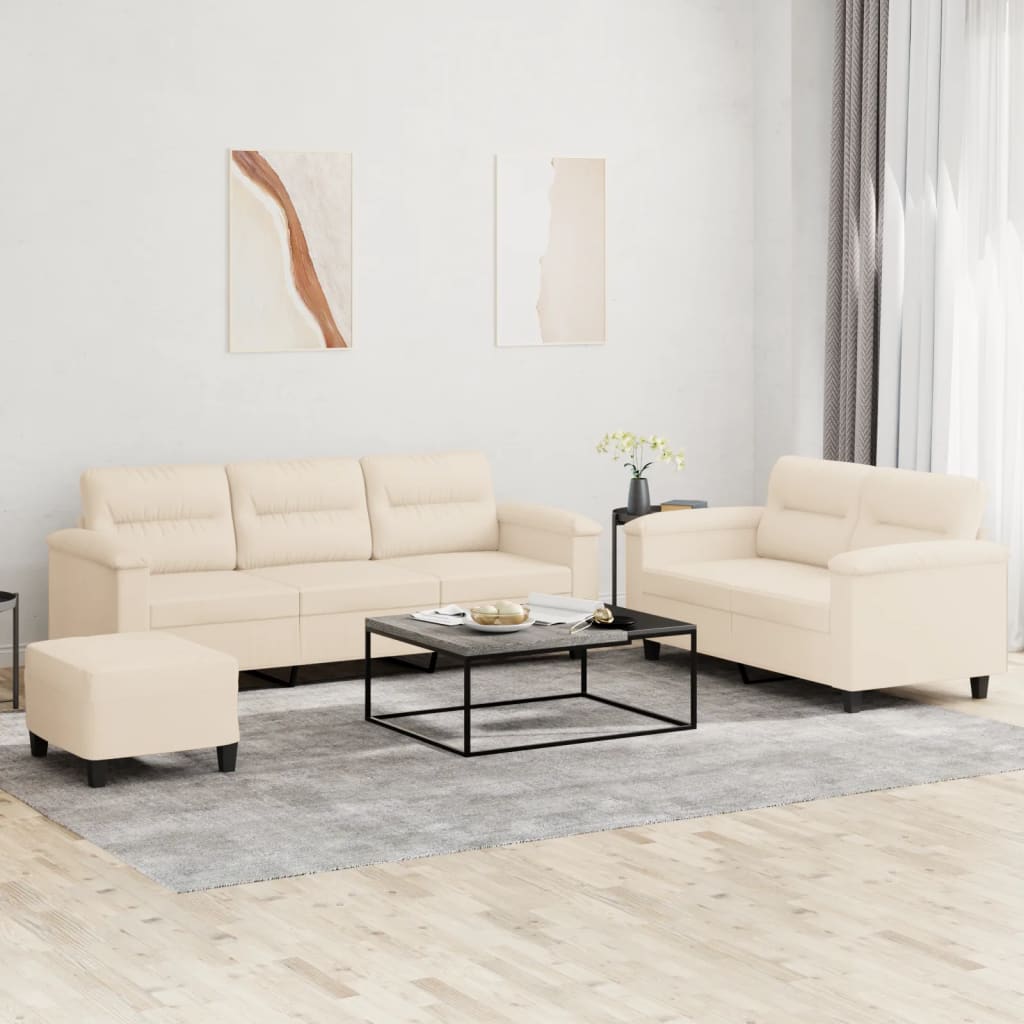 sofasæt 3 dele med hynder mikrofiberstof beige