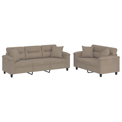 sofasæt 2 dele med puder mikrofiberstof gråbrun