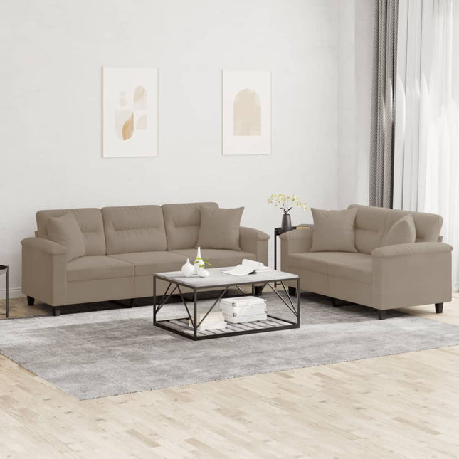 sofasæt 2 dele med puder mikrofiberstof gråbrun