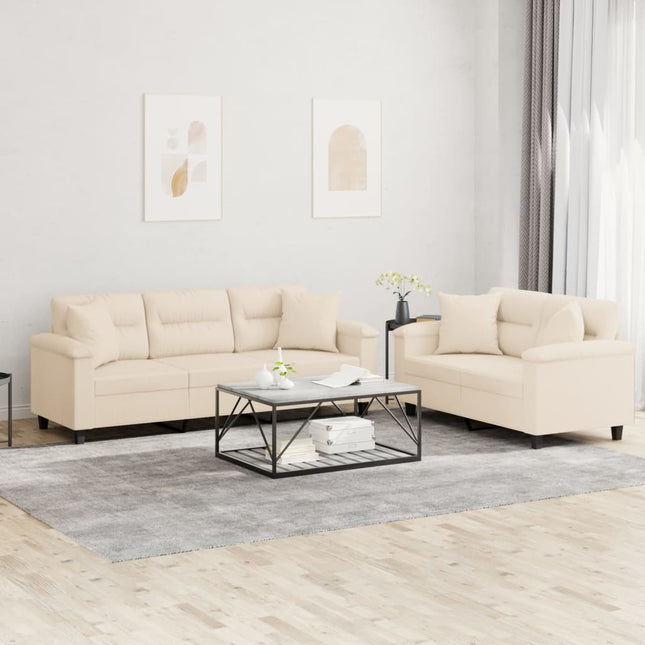 sofasæt 2 dele med puder mikrofiberstof beige