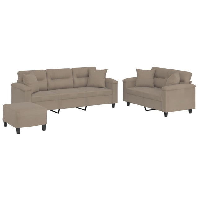 sofasæt 3 dele med puder mikrofiberstof gråbrun