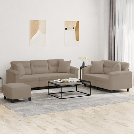 sofasæt 3 dele med puder mikrofiberstof gråbrun