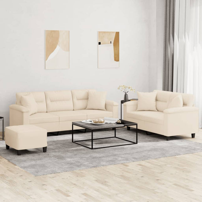 sofasæt 3 dele med puder mikrofiberstof beige