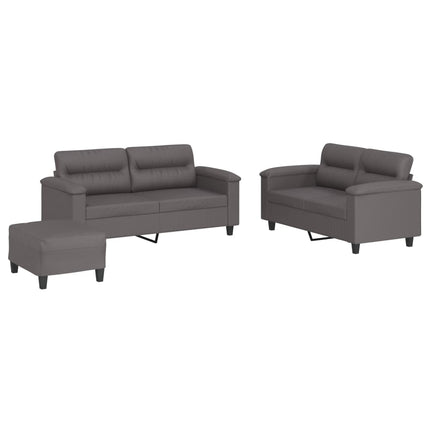 sofasæt 3 dele med hynder kunstlæder grå