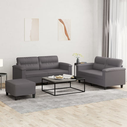 sofasæt 3 dele med hynder kunstlæder grå