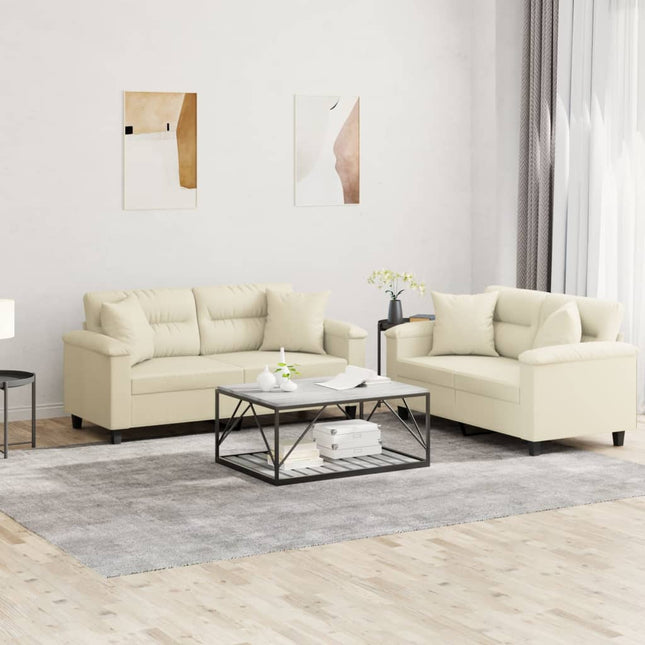 sofasæt 2 dele med puder kunstlæder cremefarvet