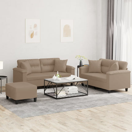 sofasæt 3 dele med puder kunstlæder cappuccinofarvet