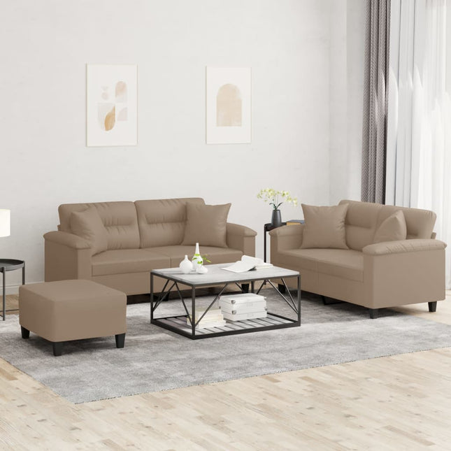 sofasæt 3 dele med puder kunstlæder cappuccinofarvet