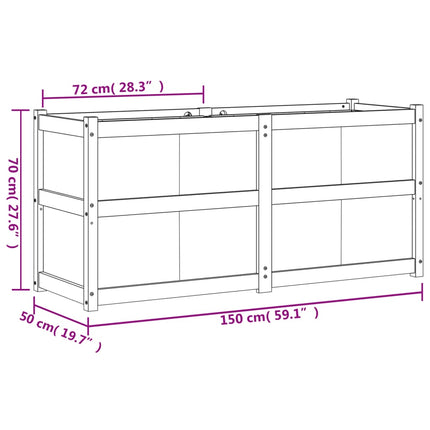 plantekasse 150x50x70 cm massivt fyrretræ gyldenbrun