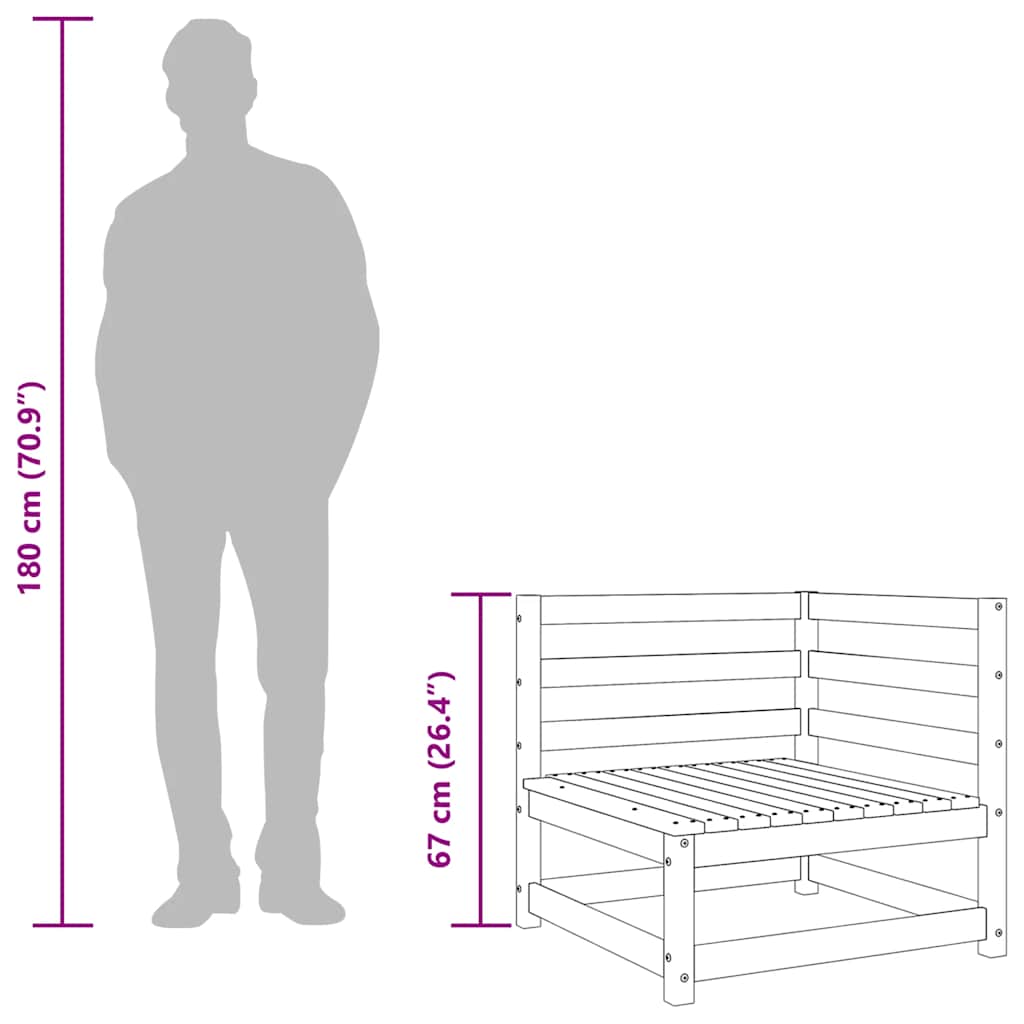 hjørnemodul til havesofa 70x70x76 cm massivt fyrretræ