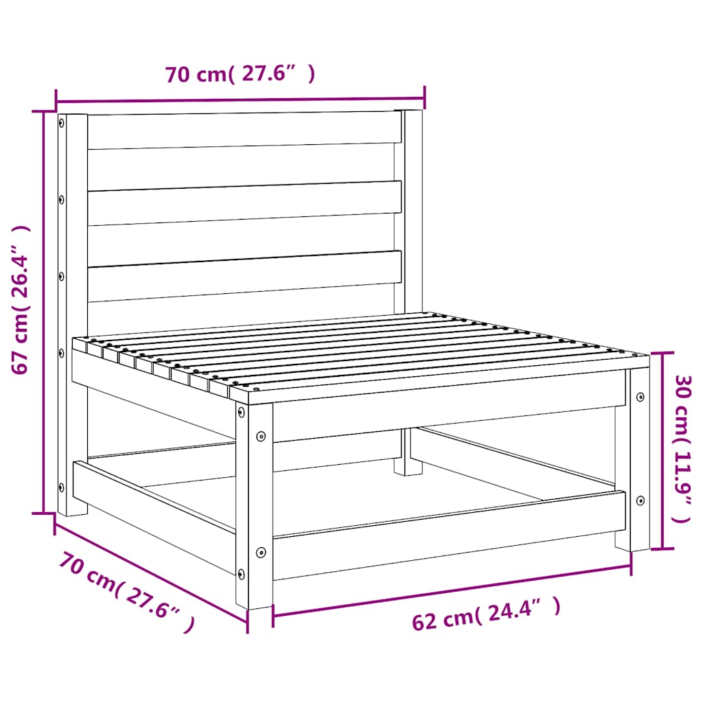 hjørnemoduler u. armlæn 3 stk 70x70x67 cm massivt træ brun