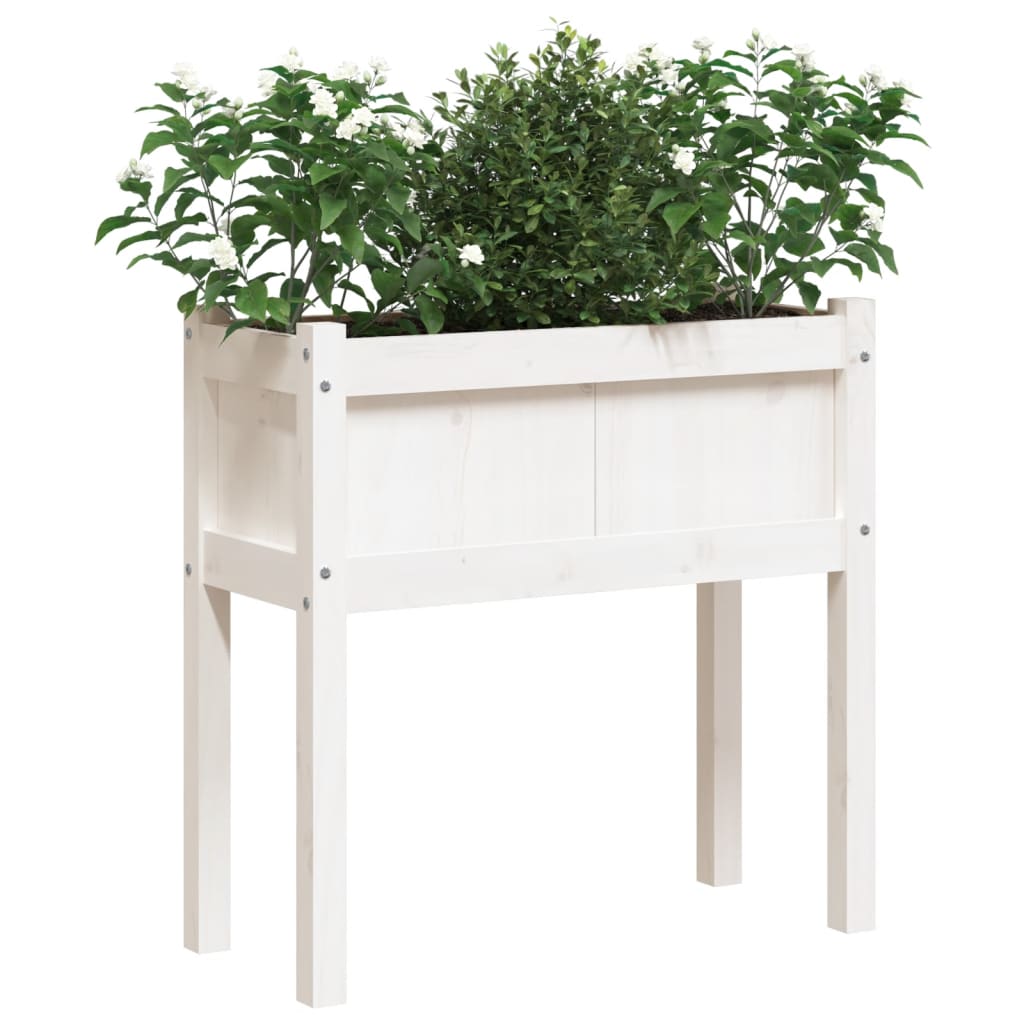 plantekasse med ben 70x31x70 cm massivt fyrretræ hvid