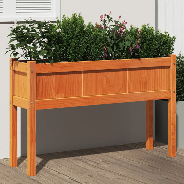 plantekasse med ben 110x31x70 cm massivt fyrretræ gyldenbrun