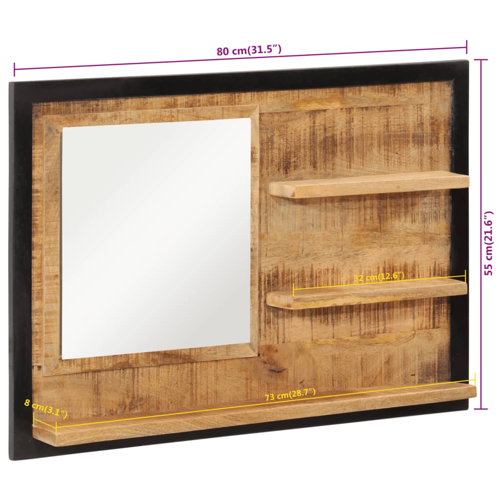 spejl med hylder 80x8x55 cm glas og massivt mangotræ