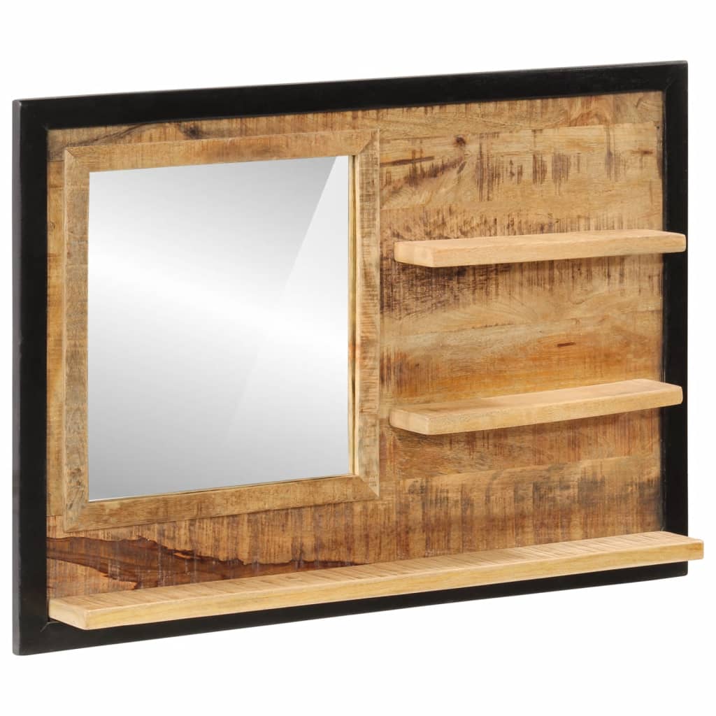 spejl med hylder 80x8x55 cm glas og massivt mangotræ