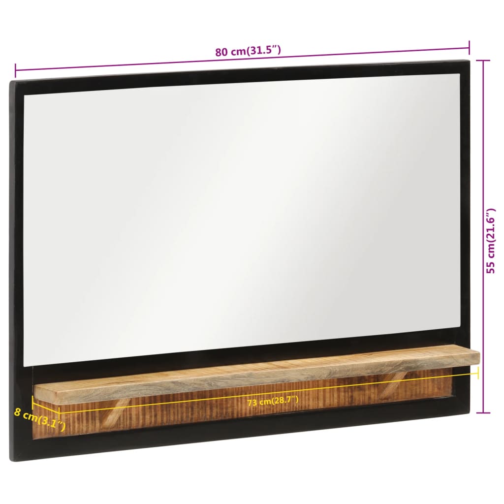 spejl med hylde 80x8x55 cm glas og massivt mangotræ