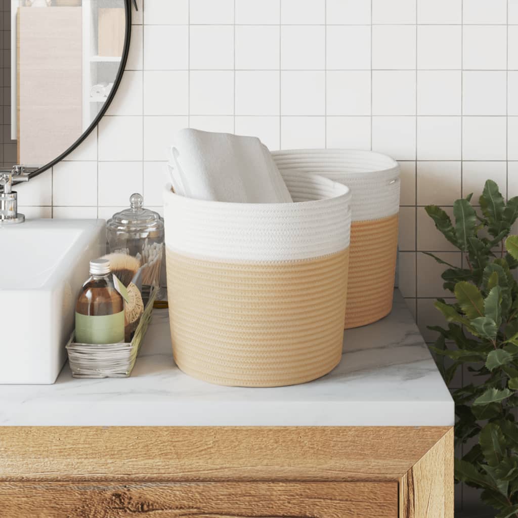 opbevaringskurve 2 stk. Ø28x28 cm bomuld beige og hvid