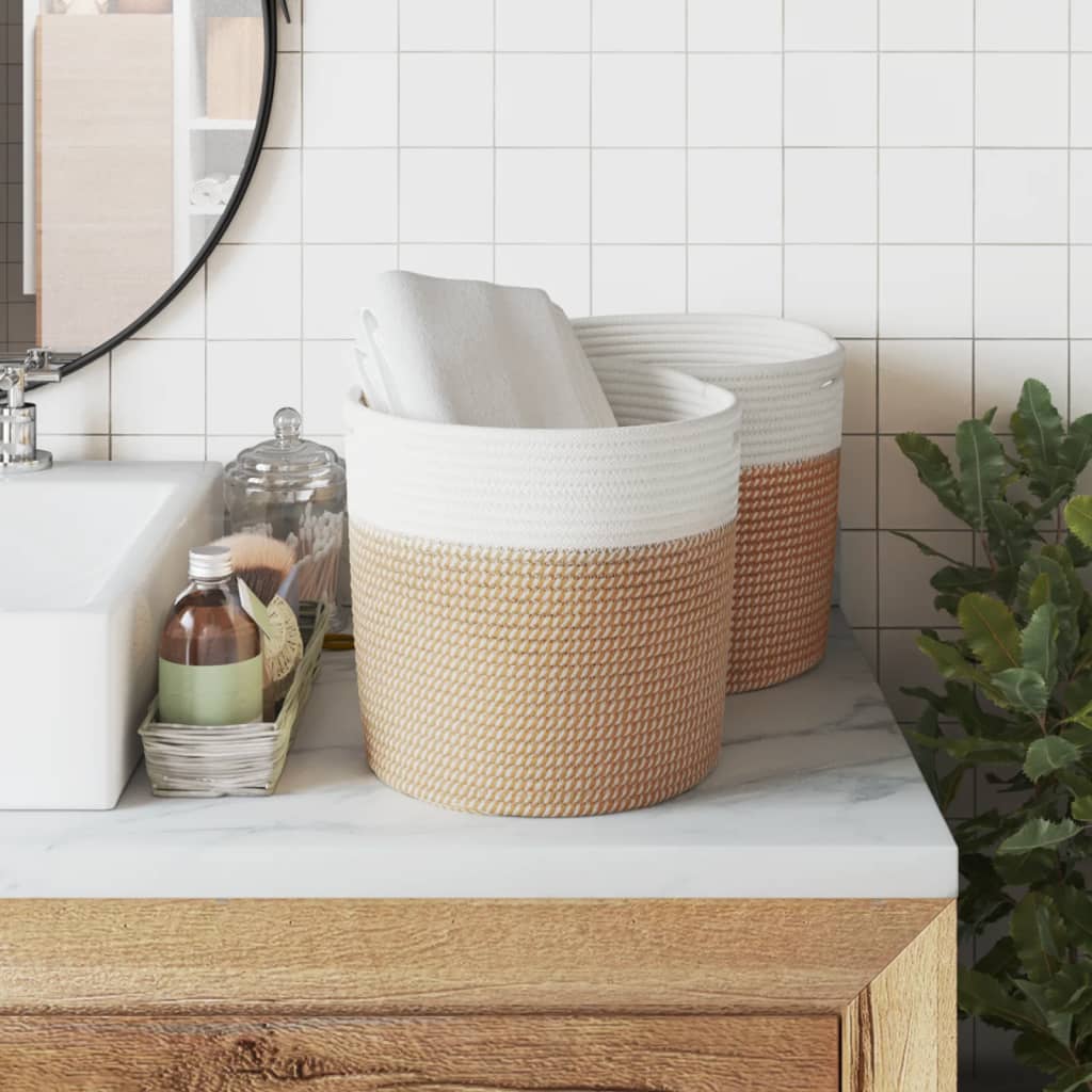 opbevaringskurve 2 stk. Ø28x28 cm bomuld brun og hvid