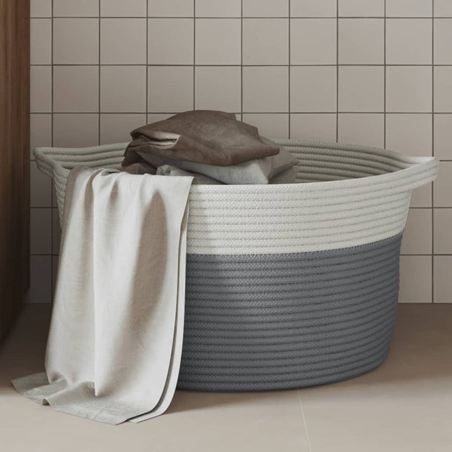 opbevaringskurv Ø40x25 cm bomuld grå og hvid