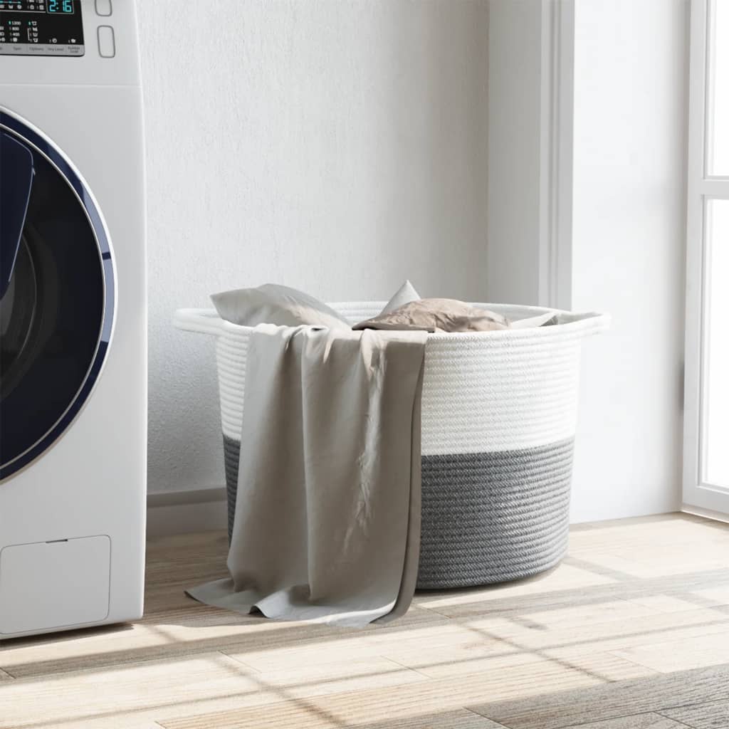 vasketøjskurv Ø55x36 cm bomuld grå og hvid