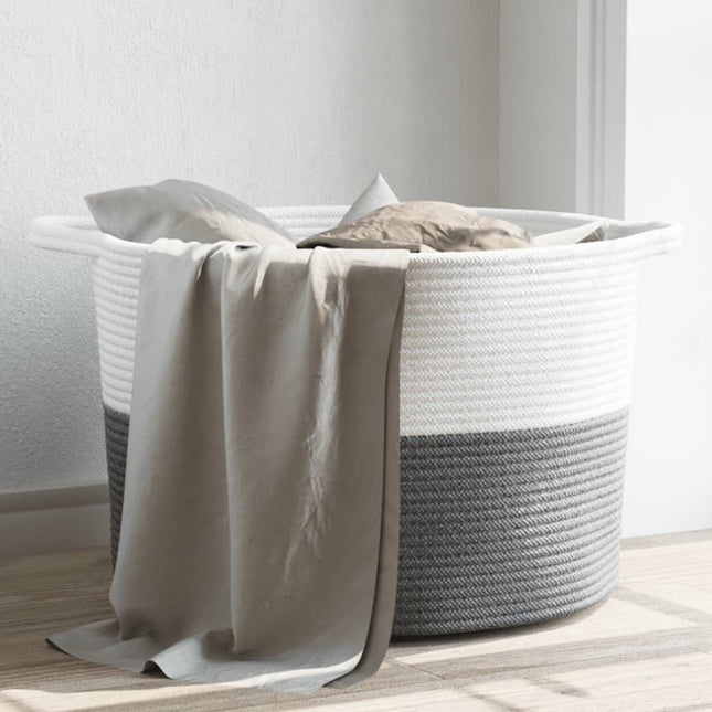 vasketøjskurv Ø55x36 cm bomuld grå og hvid