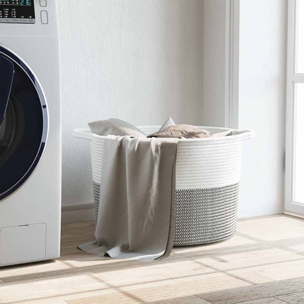 vasketøjskurv Ø55x36 cm bomuld grå og hvid