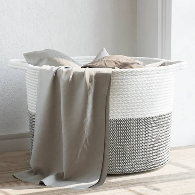 vasketøjskurv Ø55x36 cm bomuld grå og hvid