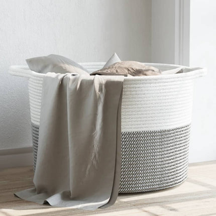 vasketøjskurv Ø55x36 cm bomuld grå og hvid