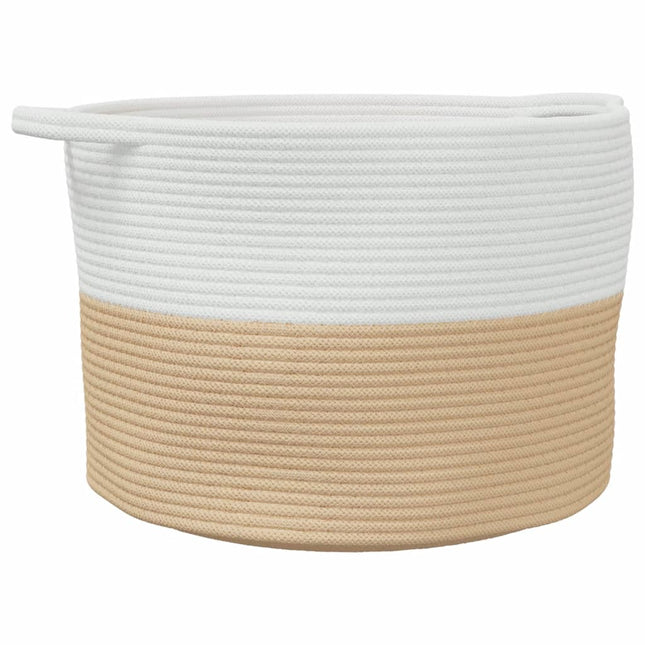 vasketøjskurv Ø55x36 cm bomuld beige og hvid