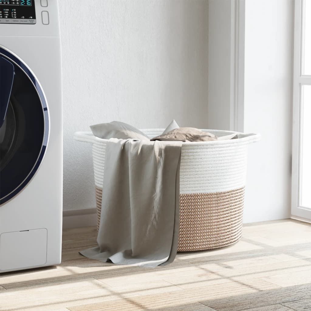 vasketøjskurv Ø55x36 cm bomuld brun og hvid