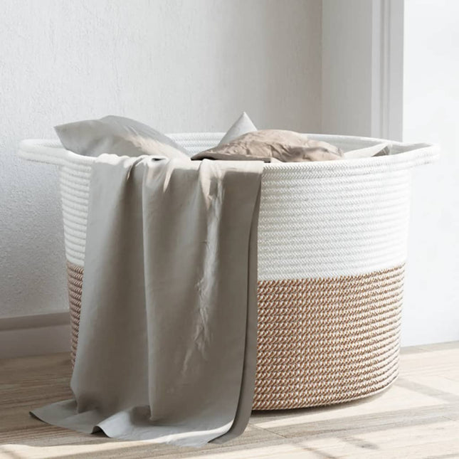 vasketøjskurv Ø55x36 cm bomuld brun og hvid