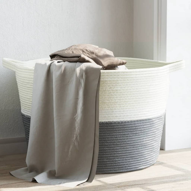 vasketøjskurv Ø60x36 cm bomuld grå og hvid